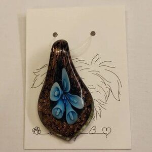 Blue Handblown Floral Glass Pendant